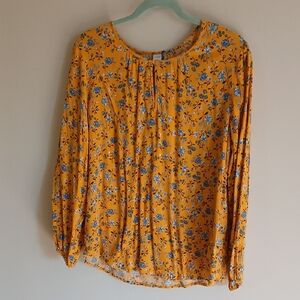 Old Navy Floral Yellow and Blue Women's Top Large